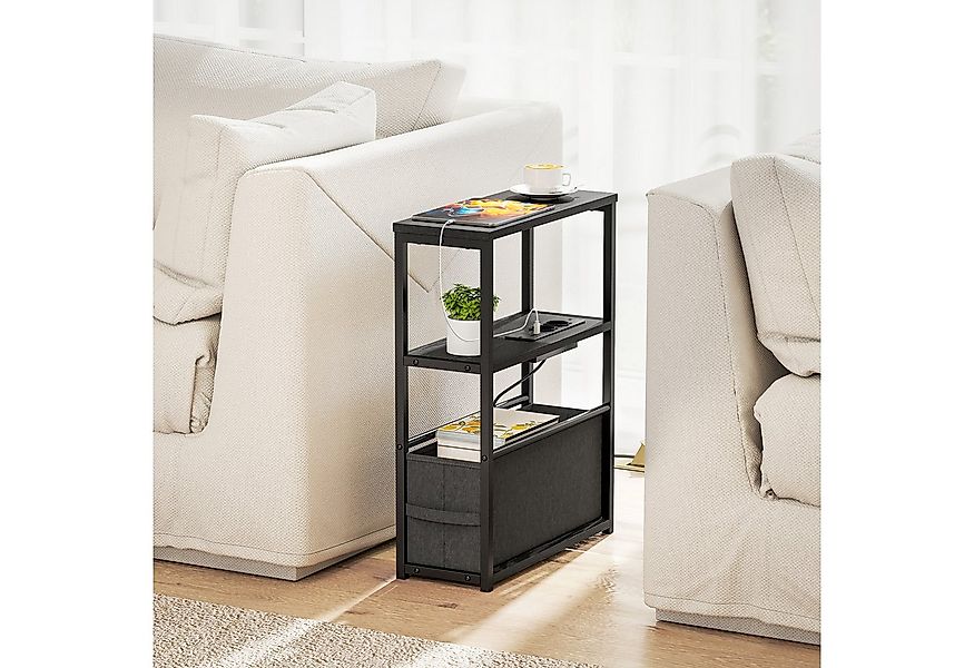 HOMCOM Beistelltisch mit Steckdosenleiste USB & Type-C, Ablage, Stoffschubl günstig online kaufen