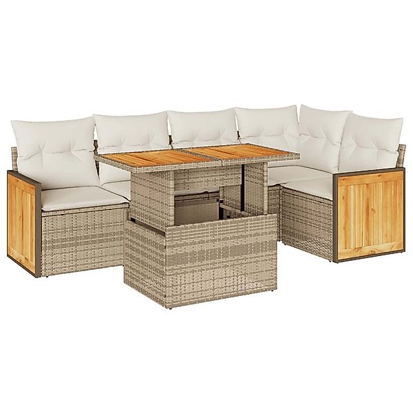 vidaXL 6-Tlg Garten-Sofagarnitur mit Kissen Beige Poly Rattan Akazie 332771 günstig online kaufen