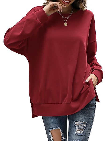 Beluring Langarmshirt Lockerer Langarm Pullover für Damen mit seitlichen Sc günstig online kaufen