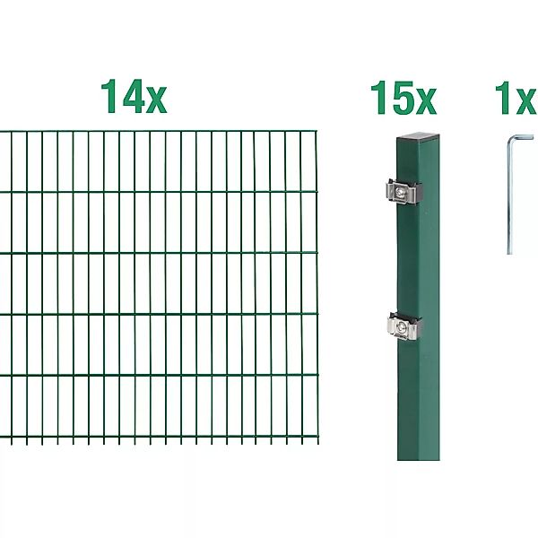 Metallzaun Grund-Set Doppelstabmatte verz. Grün beschichtet 14 x 2 m x 1,2 günstig online kaufen