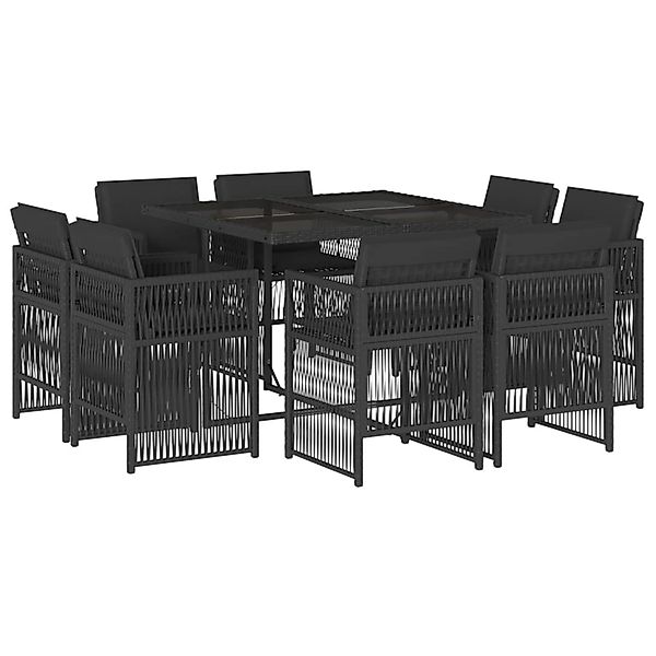 vidaXL 9-Tlg Garten-Essgruppe mit Kissen Schwarz Poly Rattan 3211015 günstig online kaufen