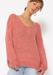 SASSYCLASSY Strickpullover Oversize Pullover mit V-Ausschnitt günstig online kaufen