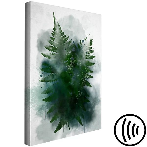Wandbild Farn im Nebel - Blätter in einer kühlen Nebelwolke, grün und grau günstig online kaufen