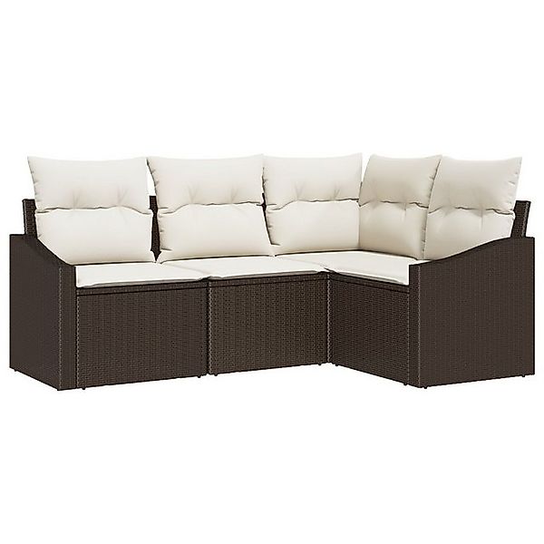 vidaXL Loungesofa 4-tlg. Garten-Sofagarnitur mit Kissen Braun Poly Rattan, günstig online kaufen