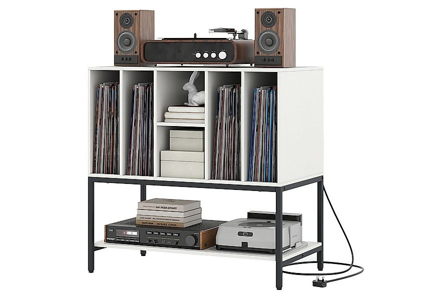 KOMFOTTEU Nachttisch, Plattenspielerständer mit Ladestation & offenes Regal günstig online kaufen