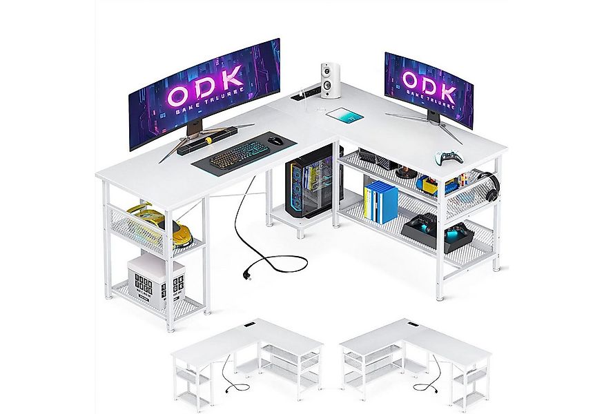 ODK Schreibtisch L-Form, mit Steckdosen, USB & Stauraum, weiß (1-St) günstig online kaufen