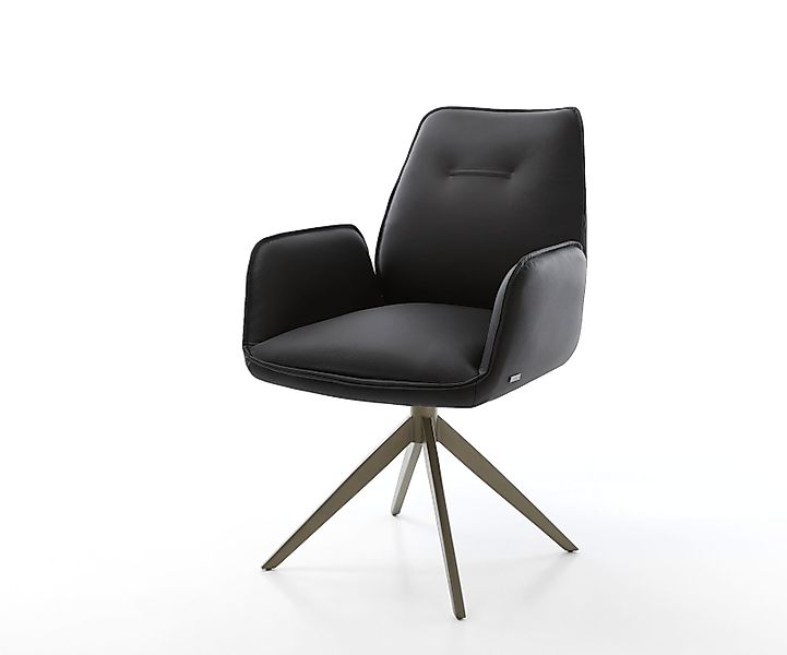 Drehstuhl Zoa-Flex Echt-Leder Schwarz Kreuzgestell breit Effektfinish Titan günstig online kaufen
