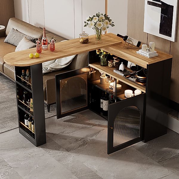 Bartisch Küche, Ausziehbar mit großem Stauraum und LED Licht, modern Design günstig online kaufen