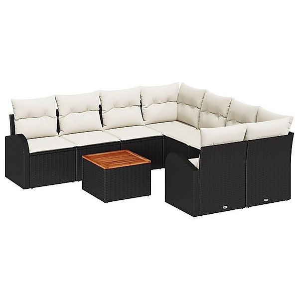 vidaXL Loungesofa 9-teiliges Garten Sofa Set mit Kissen Schwarz Poly Rattan günstig online kaufen