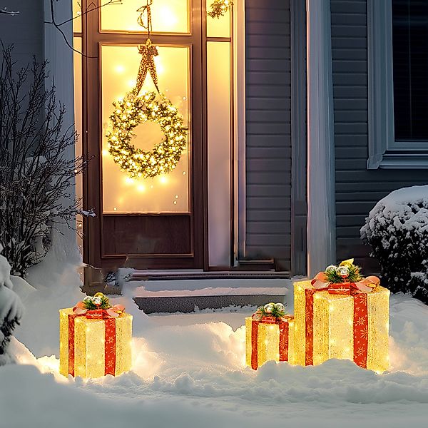 Outsunny Weihnachtsfigur 58er LED, 3-teiliges Geschenkboxen, günstig online kaufen