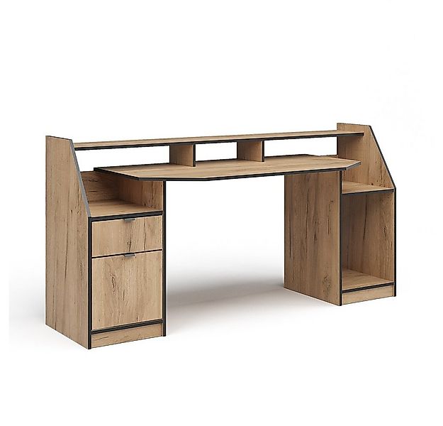 Vicco Computertisch Joel, Goldkraft Eiche/Schwarz, 180 x 66 cm mit 1 Schubl günstig online kaufen
