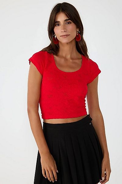 No Matter What Crop-Top Kurzes Spitzen-Crop-Top mit kurzen Ärmeln günstig online kaufen