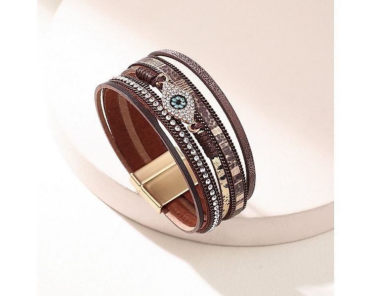 THE FASHION HOUSE Lederarmband Damen Braun mit Strass & Auge-Anhänger – Mag günstig online kaufen