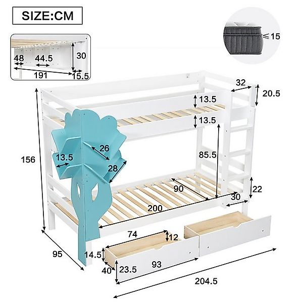 Odikalo Etagenbett Stauraumbett Polsterbett Kinderbett mit Stauraum 90x200c günstig online kaufen