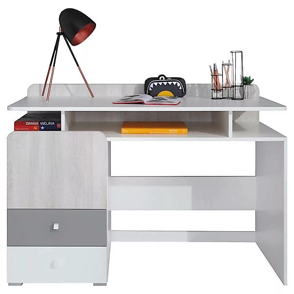 Kinderzimmer Schreibtisch 125 cm weiß, Eiche hell, grau COLLINS-133 günstig online kaufen
