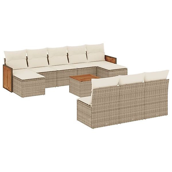 vidaXL 11-Tlg Garten-Sofagarnitur mit Kissen Beige Poly Rattan 3260476 günstig online kaufen