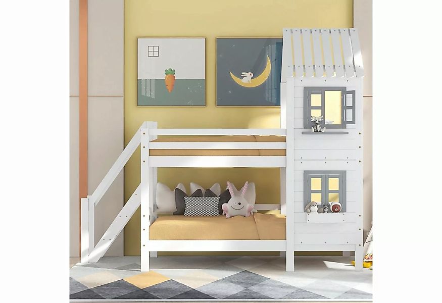 OKWISH Etagenbett mit Handlauf und Fenster, Bett, Kinderbett (Kinderbett mi günstig online kaufen