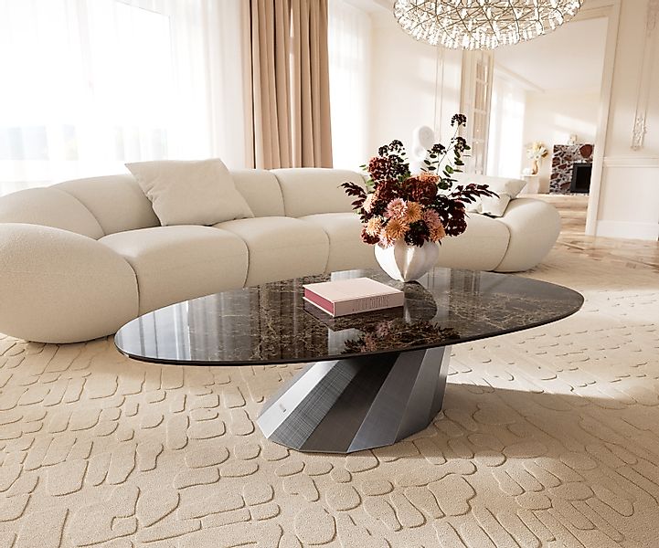 Couchtisch Edge Oval 140x75 cm Keramik Laminam® Emperador Extra Lucidato Du günstig online kaufen