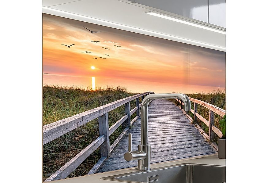 KitchenYeah Küchenrückwand selbstklebend Sonnenuntergang - Meer - Weg - Gra günstig online kaufen