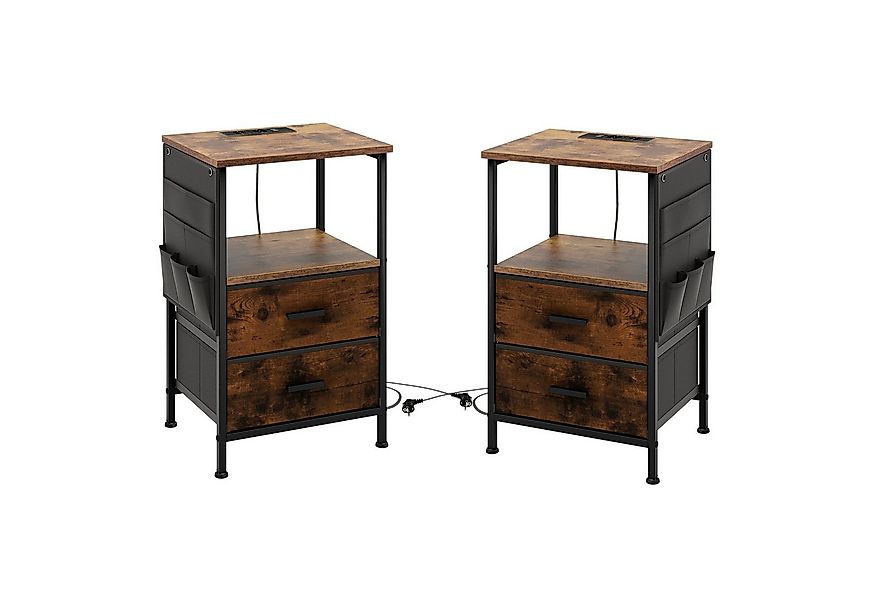 COSTWAY Nachttisch (2-St), mit Ladestation, USB-Anschlüsse&Schubladen, brau günstig online kaufen