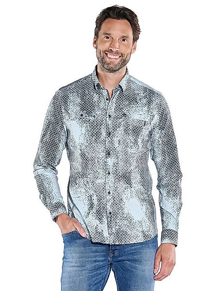 Engbers Langarmhemd Herren Langarm-Hemd gemustert, Saphirblau günstig online kaufen
