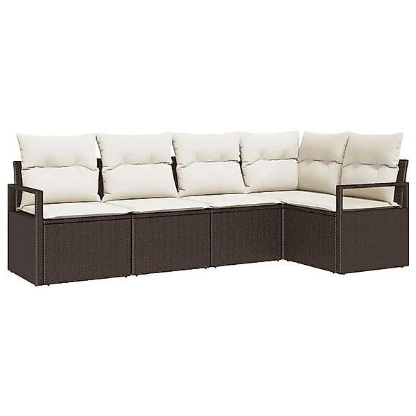 vidaXL Gartensofa-Set mit Kissen 5 Stk Braun und Weiß Poly-Rattan 3355047 günstig online kaufen