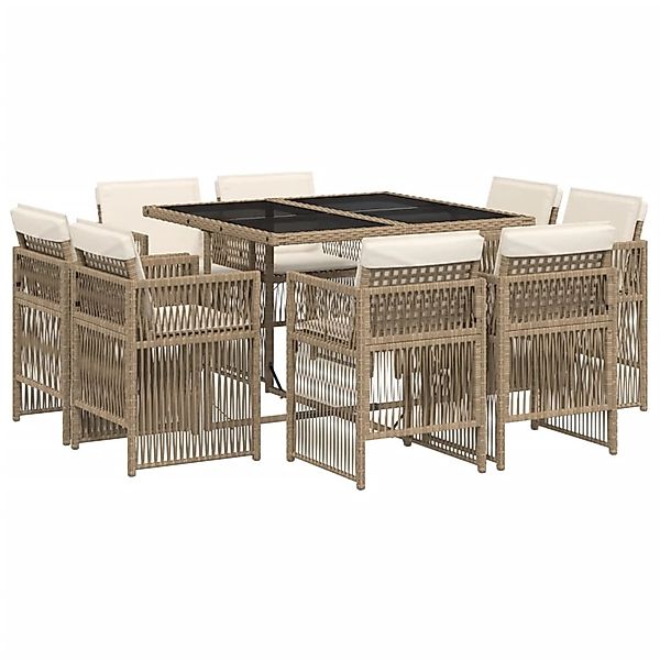 vidaXL 9-Tlg Garten-Essgruppe mit Kissen Beige Poly Rattan 3211018 günstig online kaufen