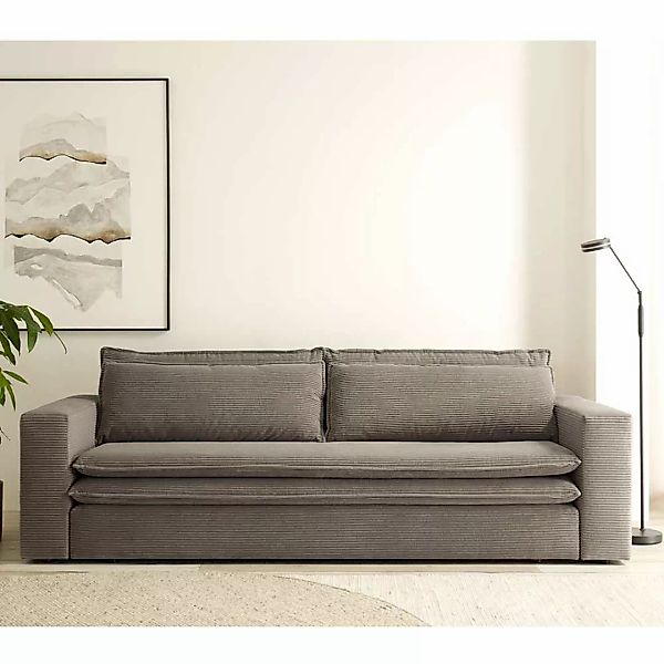 Cord Schlafsofa modern in Hellbraun Faltmechanik günstig online kaufen