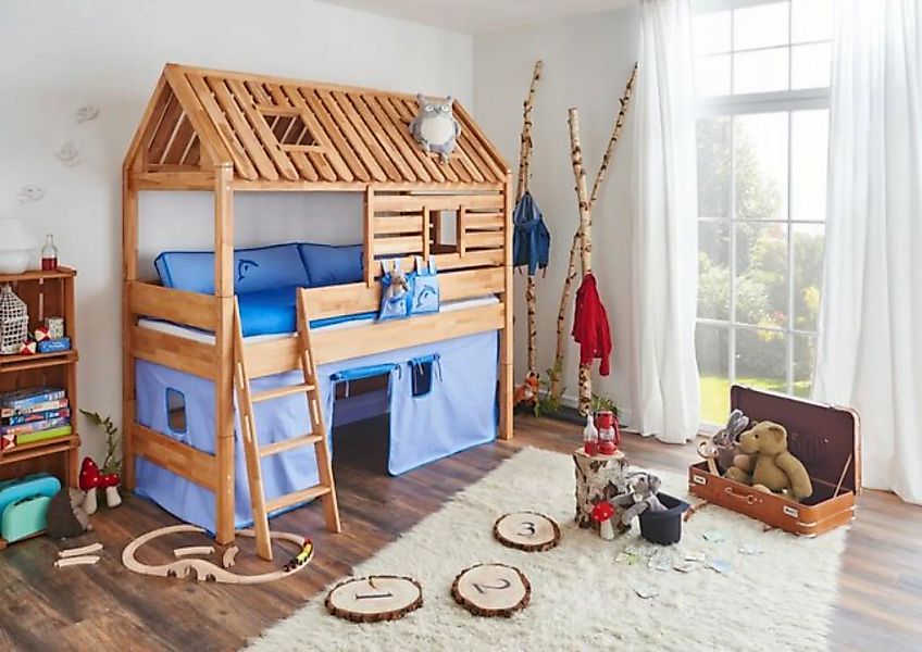 Natur24 Einzelbett Halbhohes Einzelbett Kim mit Dach Buche massiv geölt 90x günstig online kaufen