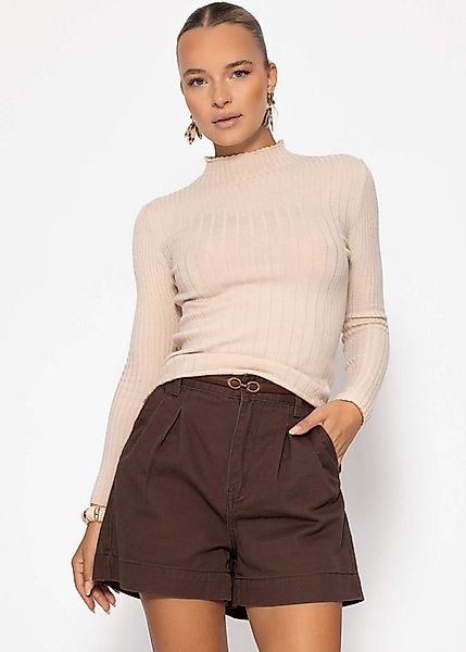 SASSYCLASSY Langarmshirt Rippstrickoberteil mit Stehkragen Damen Figurbeton günstig online kaufen