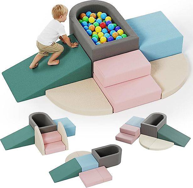 TLGREEN Kindersofa 7-teiliges Kletter und Spielset mit Rutsche, Bällebad, W günstig online kaufen