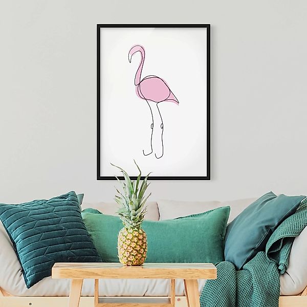 Bild mit Rahmen Kinderzimmer - Hochformat Flamingo Line Art günstig online kaufen