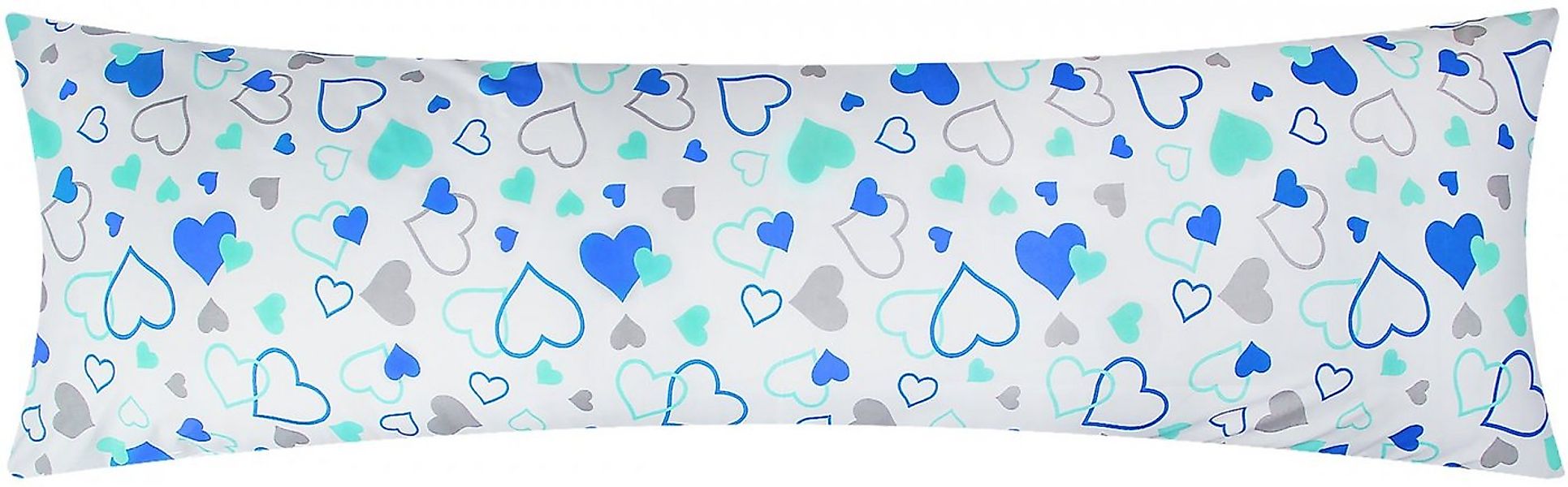 Heubergshop Seitenschläferkissenbezug, (1 Stück), 40x145cm Herzen blau grün günstig online kaufen
