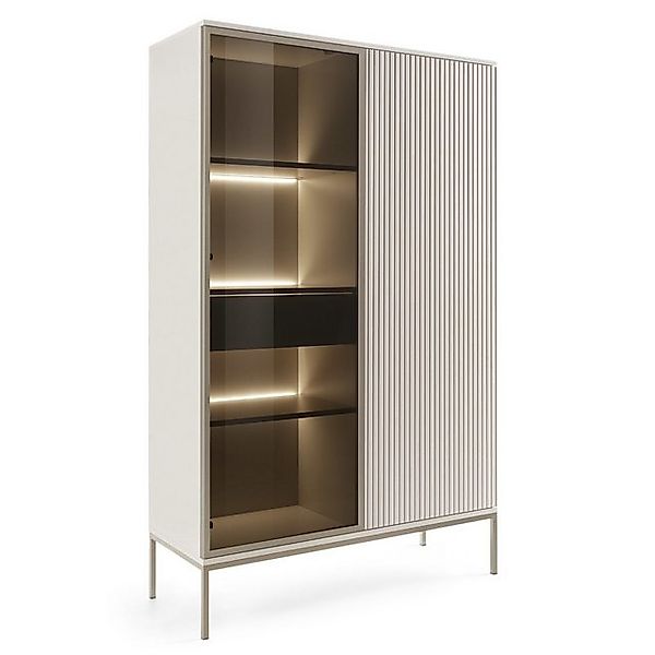 Selsey Standvitrine TOSENA mit LED & Glastür, 2 Höhen, MDF-Front, Metallfüß günstig online kaufen