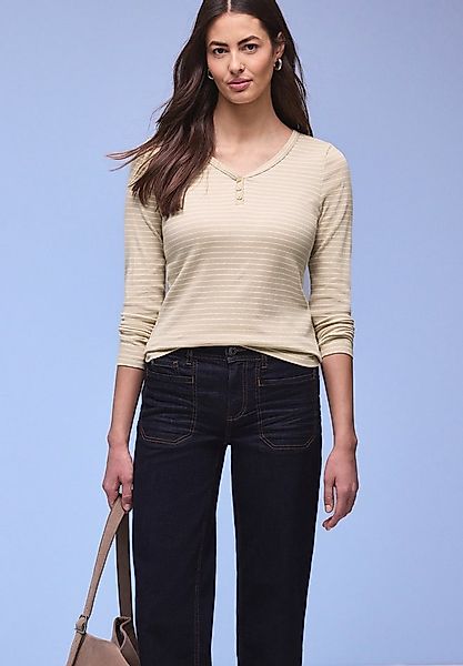 STREET ONE Langarmshirt im Streifen-Design und mit V-Ausschnitt günstig online kaufen