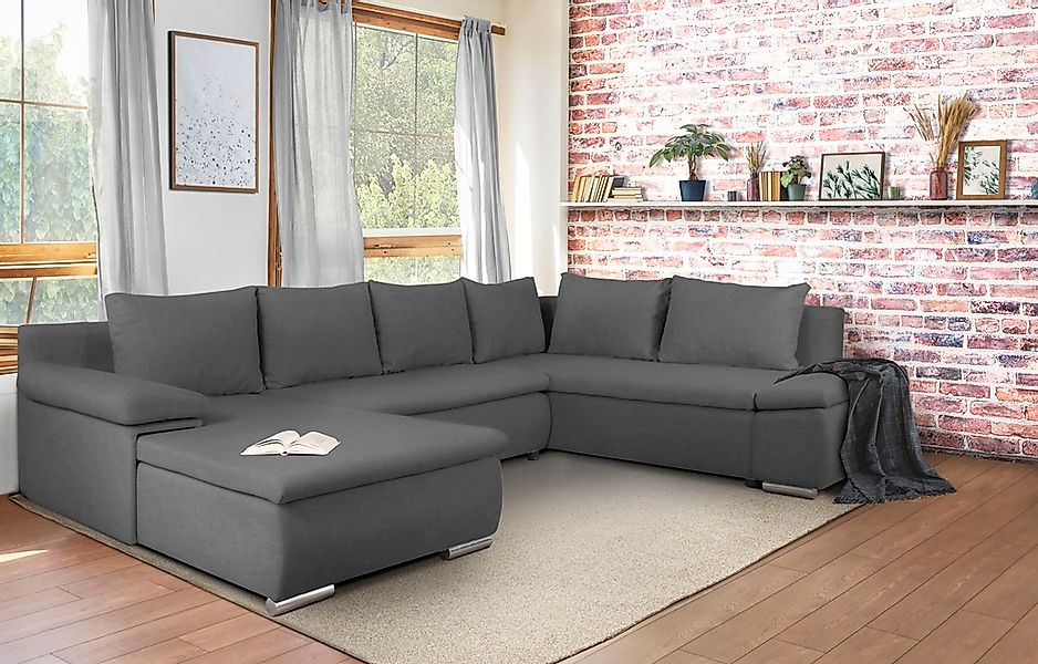 Home affaire Wohnlandschaft »Acra U-Form« mit Bettfunktion und Bettkasten, günstig online kaufen