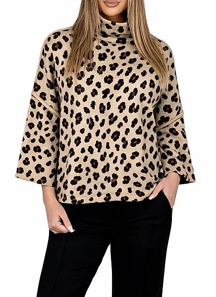 Mississhop Stehkragenpullover Damen Strickpullover mit Stehkragen und 3/4-A günstig online kaufen