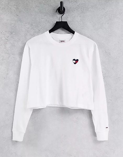 Tommy Jeans – Langärmliges Shirt in Weiß mit Flaggenlogo in Herzform günstig online kaufen