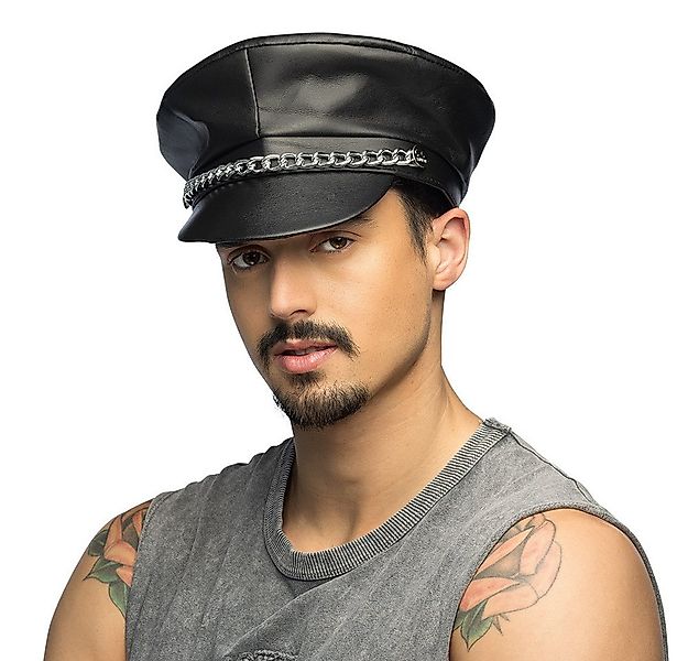 Boland Kostüm Mütze Rocker schwarz mit Kette in Lederoptik Pride Kostümzube günstig online kaufen