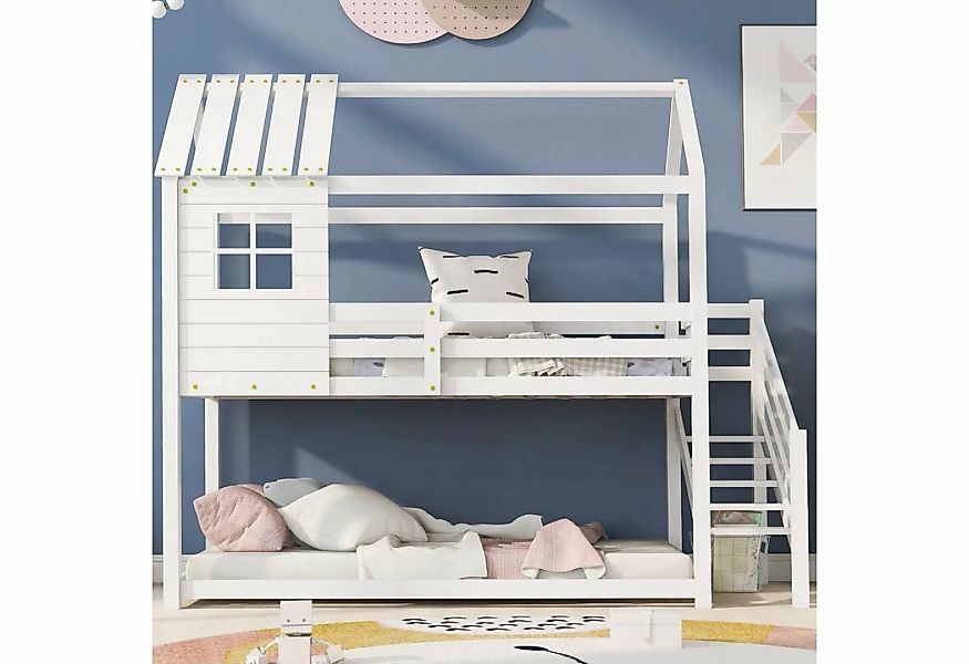 Ulife Etagenbett Weiß Kinderbett Hochbett mit Treppe Hausbett aus Kiefer mi günstig online kaufen