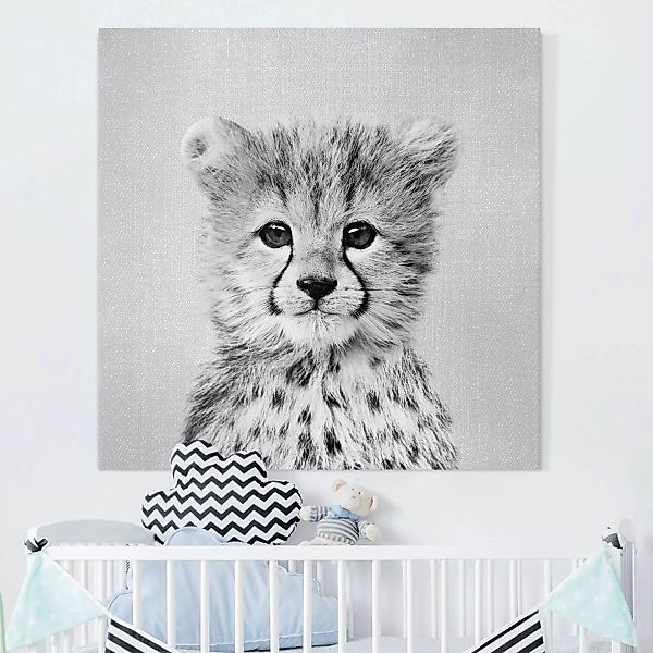 Leinwandbild Baby Gepard Gino Schwarz Weiß günstig online kaufen