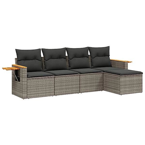 vidaXL 5-Tlg Garten-Sofagarnitur mit Kissen Grau Poly Rattan 3226760 günstig online kaufen
