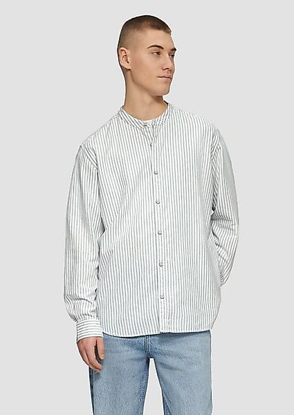 QS Langarmhemd Regular Fit: Stehkragenhemd aus gestreiftem Oxford günstig online kaufen