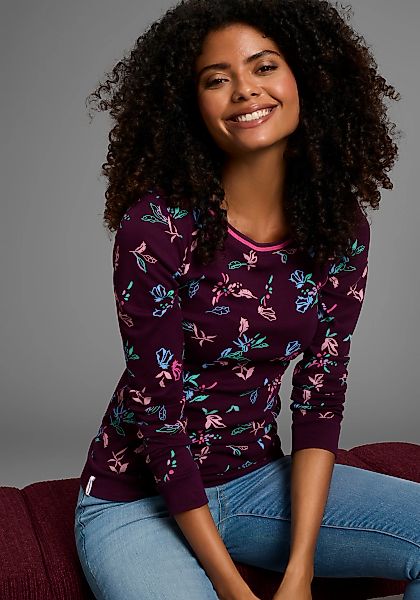 KangaROOS Langarmshirt, mit Allover-Print und Kontrastdetails günstig online kaufen