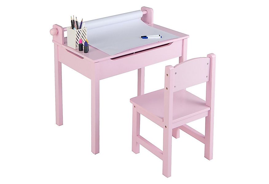 COSTWAY Kinderschreibtisch mit Stuhl Set & Papierrollenhalter, mit Papierro günstig online kaufen