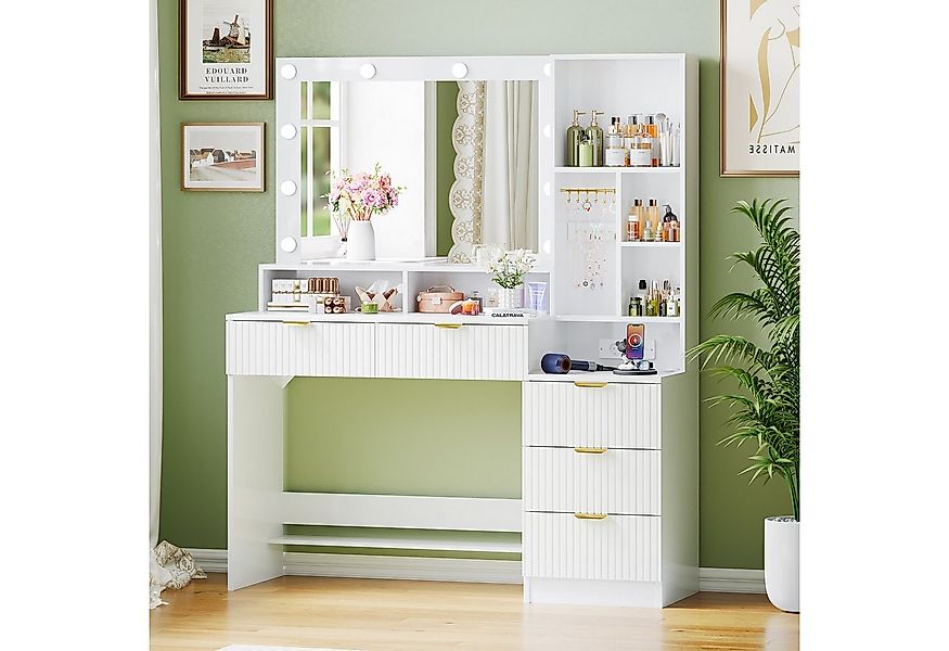 Furnicopia Schminktisch Einstellbare LED-Beleuchtung Fünf Schubladen und si günstig online kaufen