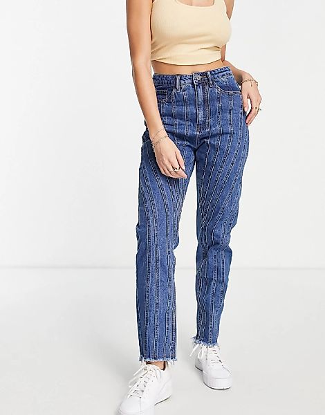Missguided – Hoch geschnittene Mom-Jeans in Blau günstig online kaufen