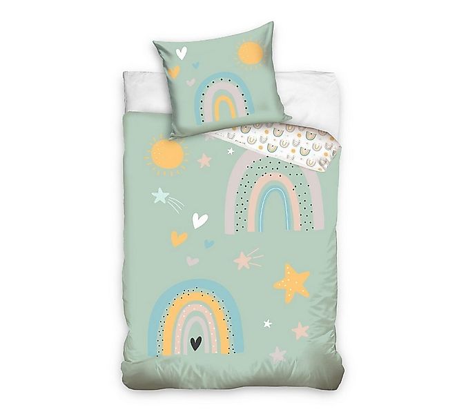 MTOnlinehandel Kinderbettwäsche Regenbogen, Sterne & Sonne 135x200 + 80x80 günstig online kaufen