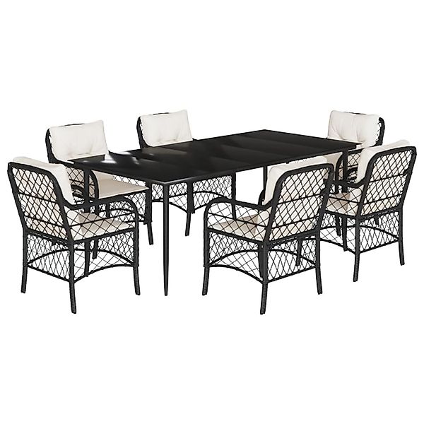 vidaXL 7-Tlg Garten-Essgruppe mit Kissen Schwarz Poly Rattan 3212087 günstig online kaufen