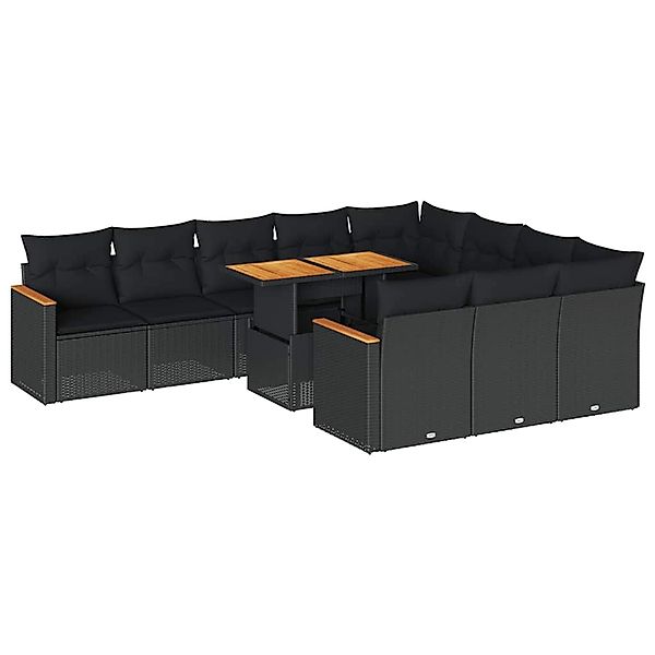 vidaXL 11-Tlg Garten-Sofagarnitur mit Kissen Schwarz Poly Rattan 3327534 günstig online kaufen